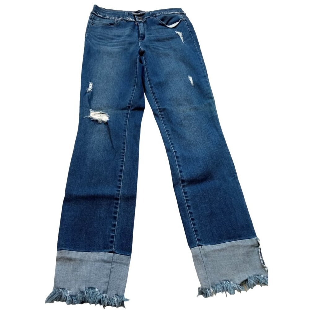 Tractr Blu Womens Cute Denim Jeans Two Tone Blue Cuff Stylish Frayed Hem Size 29